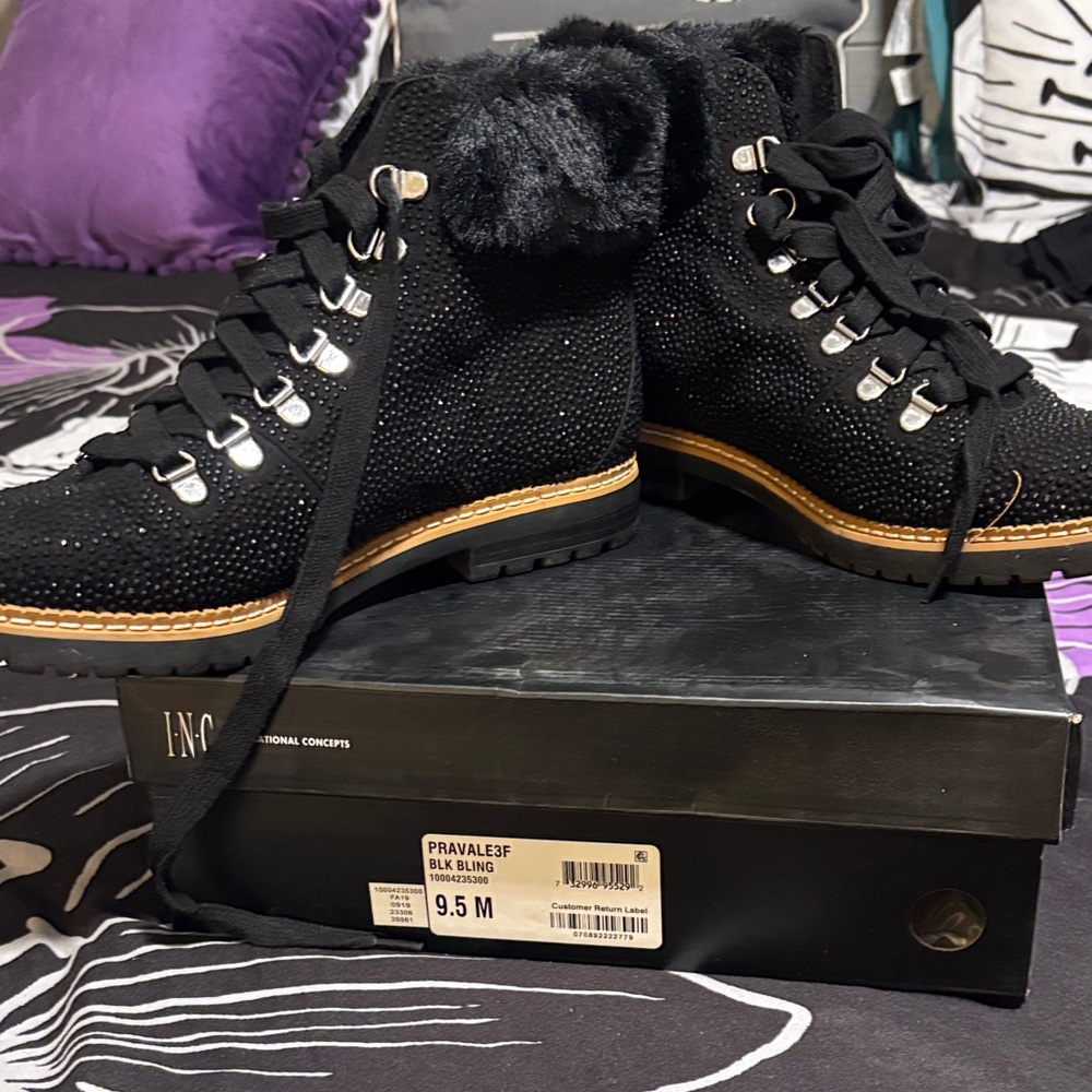 INC International Concepts Glittery Black Lace-Up Boots